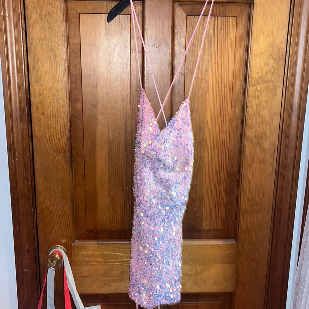 Pink iridescent Lucy in The Sky semi formal dress. Size 2.
